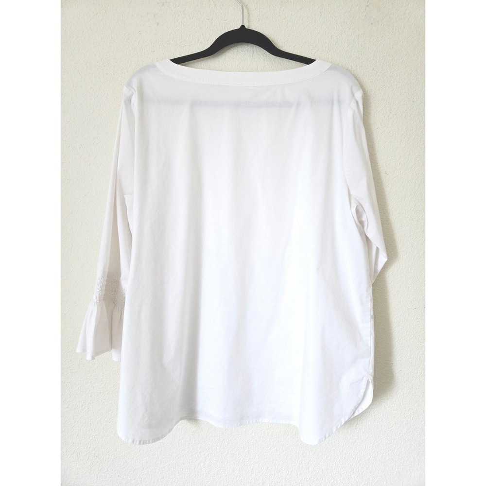 J Jill White Shirt Collection Smocked Ruffle Bell Sleeve Boat Neck Top Large‎ - Picture 5 of 8